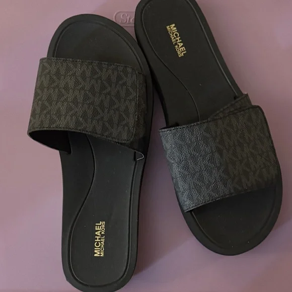 Michael Kors Black Monogram Slide Sandals - Picture 3 of 3